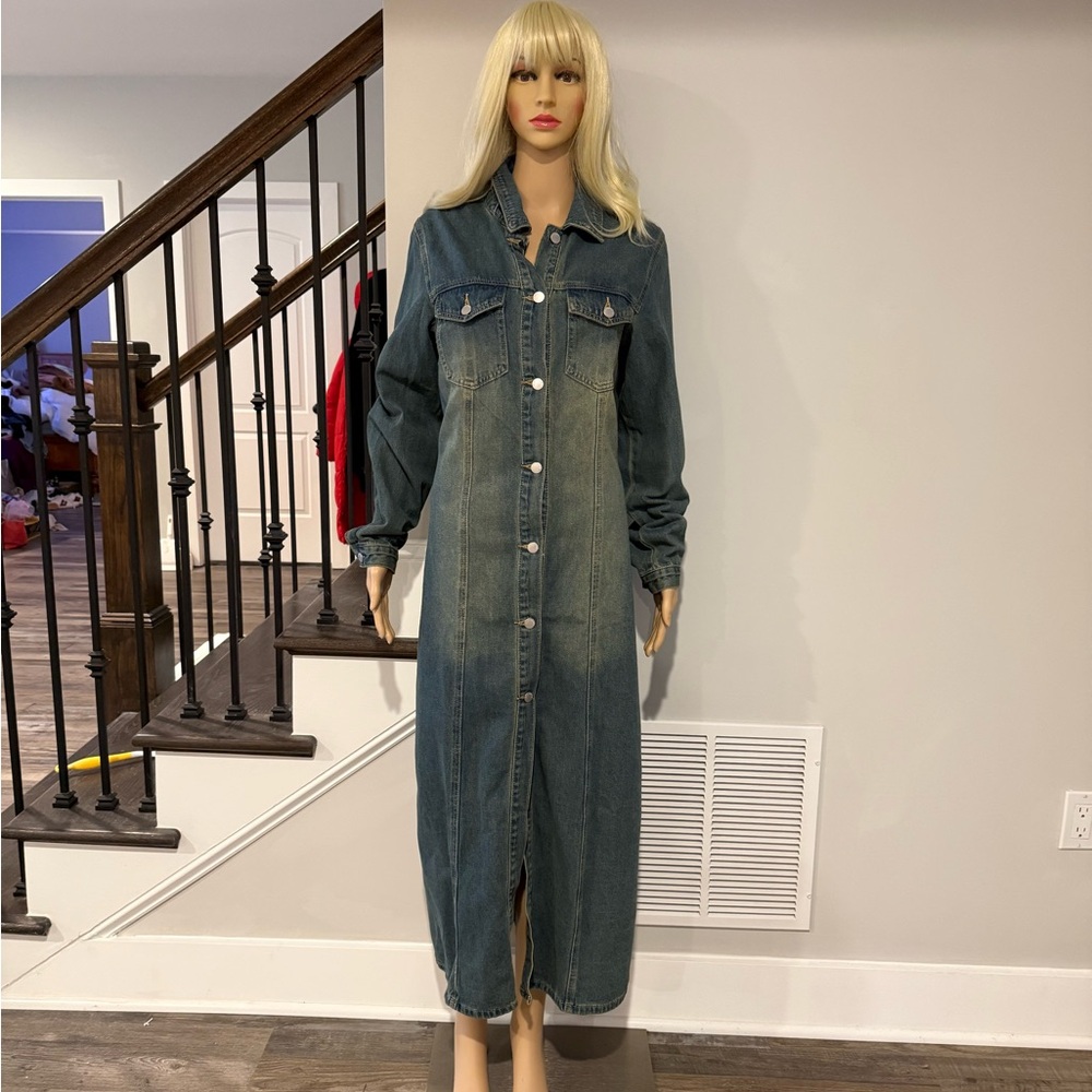 ASOS Glamorous Long Denim Button-Up Dress with long sleeves